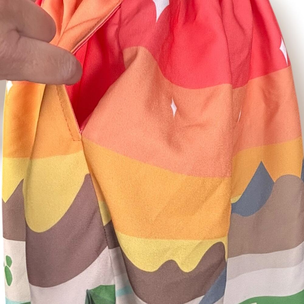 Retro Camping Flowing Midi Skirt Camper Desert Sunset Scenic Novelty A Line - Picture 3 of 10